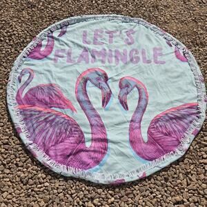 NWOT Flamingo Throw Blanket Tablecloth Beach Towel Fringe REVERSIBLE 60"